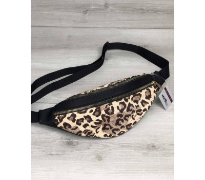 Жіноча сумка Бананка на два відділення леопард з чорним WeLassie