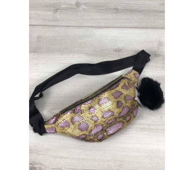Жіноча сумка Бананка з пушком золота з бузковим змія WeLassie