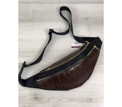 Жіноча сумка Бананка на два відділення коричневий крокодил WeLassie