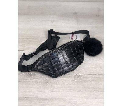 Жіноча сумка Бананка з пушком чорний крокодил (нікель) WeLassie