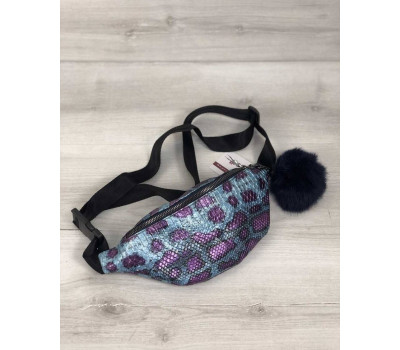 Жіноча сумка Бананка з пушком блакитний з бузковим змія (нікель) WeLassie