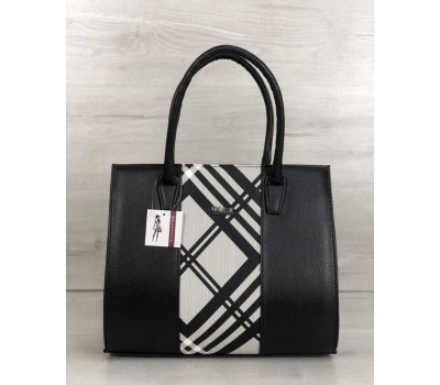 Женская сумка Бочонок черного цвета со вставкой барбери WeLassie