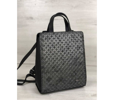 Молодіжний каркасний сумка-рюкзак чорного кольору зі вставкою срібло WeLassie