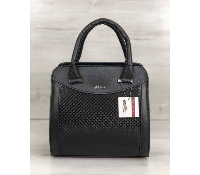 Каркасная женская сумка Эбби черного цвета со вставками черная лаковая клетка WeLassie