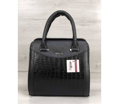 Каркасная женская сумка Эбби черного цвета со вставками черный крокодил WeLassie