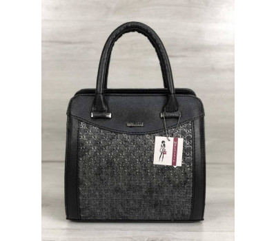 Каркасная женская сумка Эбби черного цвета со вставками серебро WeLassie