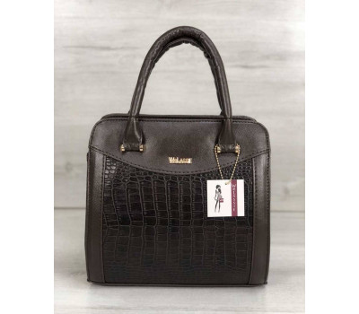 Каркасная женская сумка Эбби коричневого цвета со вставками коричневый крокодил WeLassie