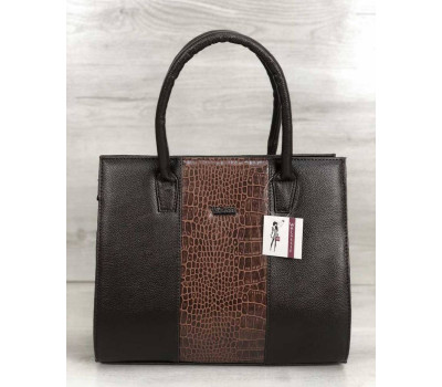 Женская сумка Бочонок коричневого цвета со рыжий крокодил WeLassie