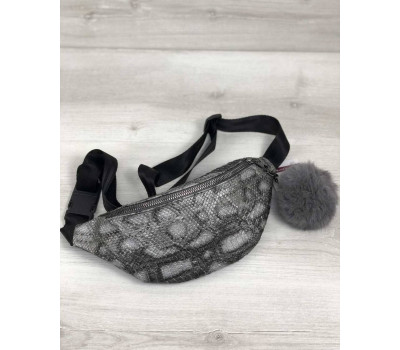 Жіноча сумка Бананка з пушком сіра змія (нікель) WeLassie