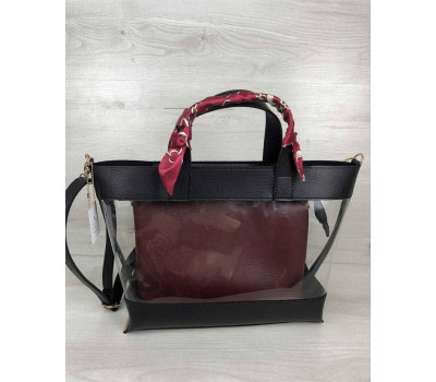 2в1 Молодіжна сумка Аміра чорного кольору з силіконом і бордової косметичкою WeLassie