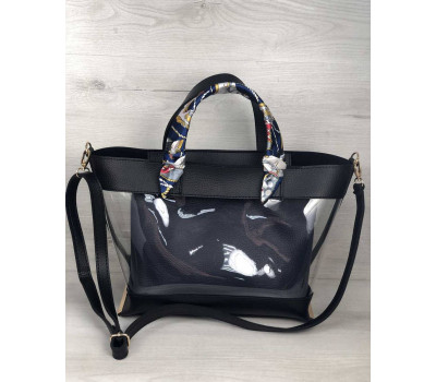 2в1 Молодіжна сумка Аміра чорного кольору з силіконом і синьою косметичкою WeLassie