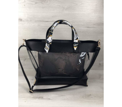 2в1 Молодіжна сумка Аміра чорного кольору з силіконом і сірої косметичкою WeLassie