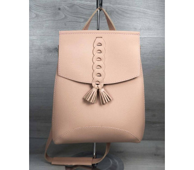 Молодіжний сумка-рюкзак з косичкою пудрового кольору WeLassie