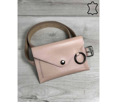 Шкіряна жіноча сумка на пояс Moris бежевого кольору WeLassie