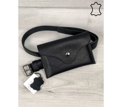 Шкіряна жіноча сумка на пояс Pauli чорного кольору WeLassie