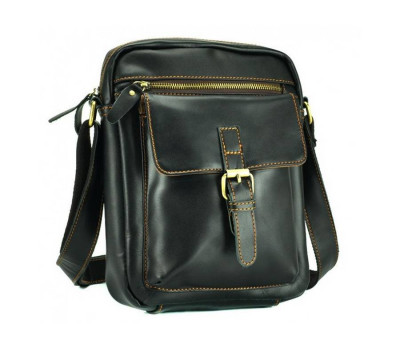 Черный кожаный мессенджер Tiding Bag NM15-1783A-1