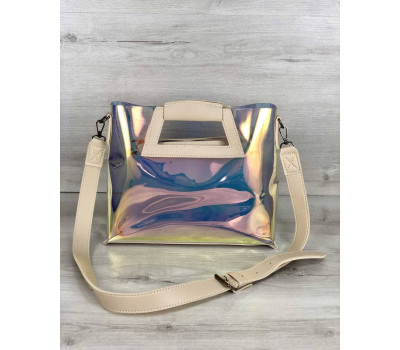 2в1 Молодіжна Перламутрова силіконова сумка Віта з бежевим WeLassie