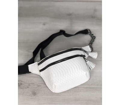 Стильна сумочка на пояс Елен біла рептилія WeLassie
