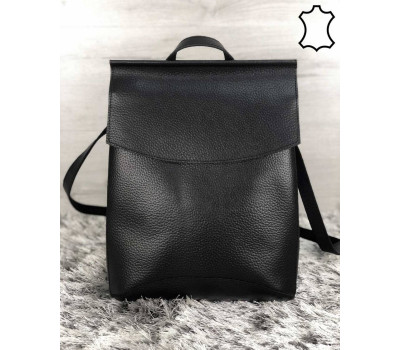 Шкіряний молодіжний сумка-рюкзак чорного кольору WeLassie