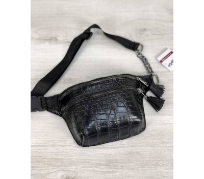 Стильна сумочка на пояс Елен чорний крокодил WeLassie