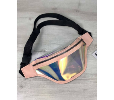 Стильна жіноча сумочка Бананка перламутровий силікон з пудра (напівпрозора) WeLassie