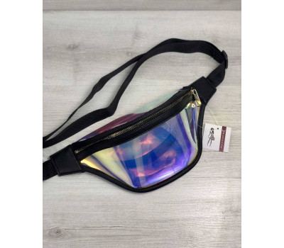 Стильна жіноча сумочка Бананка перламутровий силікон з чорним (напівпрозора) WeLassie