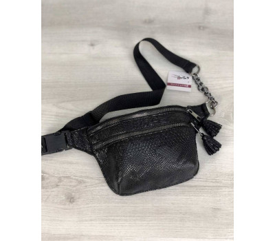 Стильна сумочка на пояс Елен чорна рептилія WeLassie