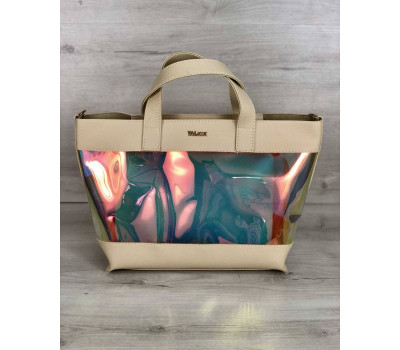 2в1 Перламутрова молодіжна сумка Аміра бежевого кольору (напівпрозора) WeLassie