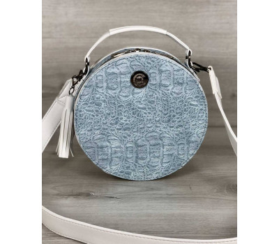 Стильна жіноча сумка Бріджит білого кольору з блакитною вставкою крокодил WeLassie