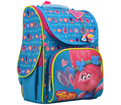 Шкільний каркасний рюкзак 1 Вересня 26х34х14 см 12 л для дівчаток H-11 Trolls turquoise (555162)