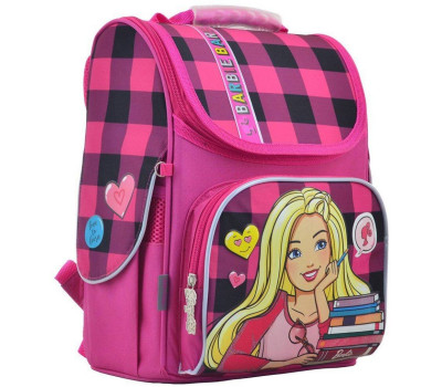 Шкільний каркасний рюкзак 1 Вересня 26х34х14 см 12 л для дівчаток H-11 Barbie red (555156)