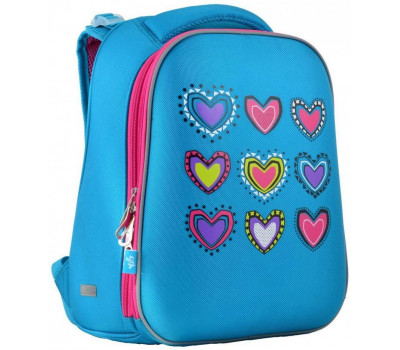 Шкільний каркасний рюкзак YES SCHOOL 29х38х15 см 16 л для дівчаток H-12-1 Hearts turquoise (554490)