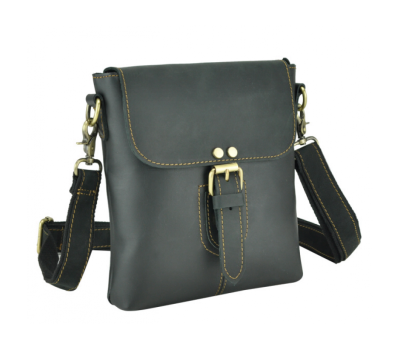 Черный кожаный мужской мессенджер Tiding Bag t0040A
