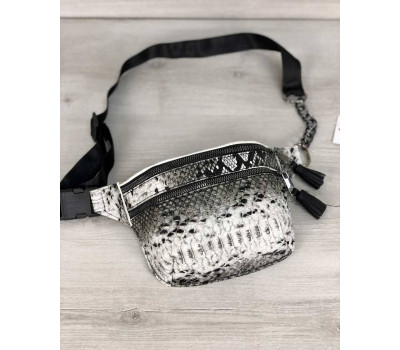 Стильна сумочка на пояс Елен чорна і біла рептилія WeLassie