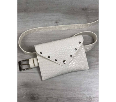 Жіноча сумка на пояс білий крокодил WeLassie