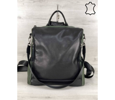 Шкіряна сумка-рюкзак Taus чорного з оливковою кольору WeLassie
