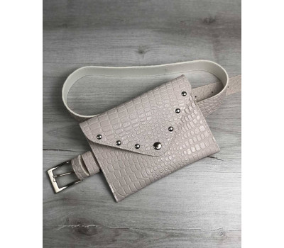 Жіноча сумка на пояс кремовий крокодил WeLassie