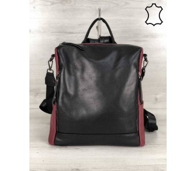 Шкіряна сумка-рюкзак Taus чорного з бордовим кольору WeLassie