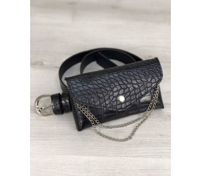 Жіноча сумка на пояс Айлін чорний крокодил WeLassie