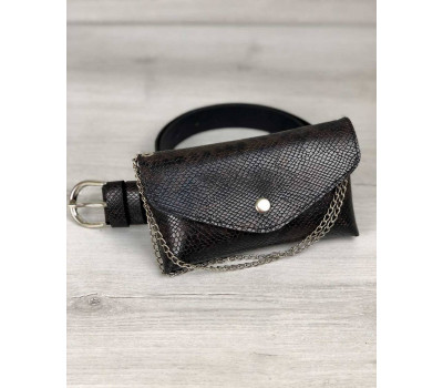 Жіноча сумка на пояс Айлін коричнево-чорна змія WeLassie