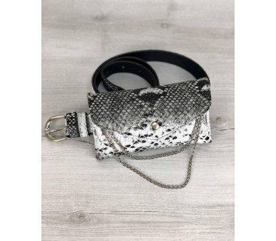 Жіноча сумка на пояс Айлін черо-біла змія WeLassie