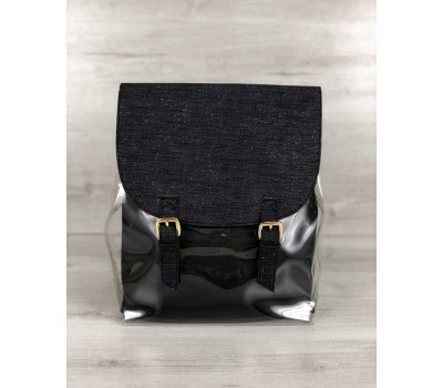 Молодіжний силіконовий рюкзак з косметичкою чорний блиск WeLassie