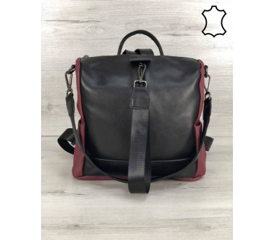 Шкіряна сумка-рюкзак Angelo чорного з бордовим кольору WeLassie