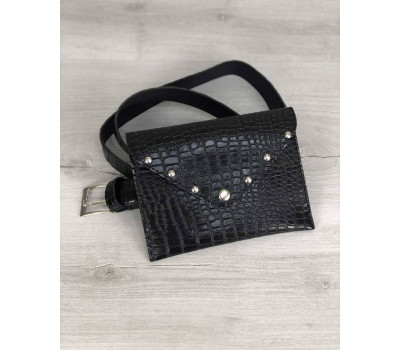 Жіноча сумка на пояс чорний крокодил WeLassie