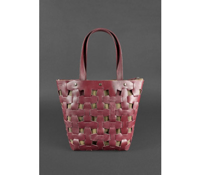 Шкіряна плетена жіноча сумка Пазл Xl бордова Krast - BN-BAG-33-vin BlankNote