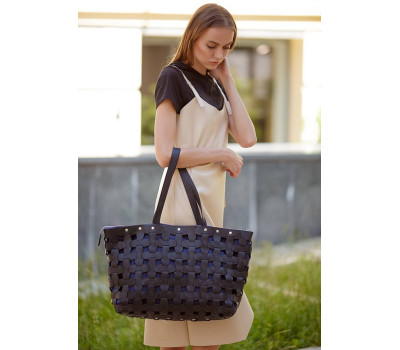 Шкіряна плетена жіноча сумка Пазл Xl чорна Crazy Horse - BN-BAG-34-g-kr BlankNote
