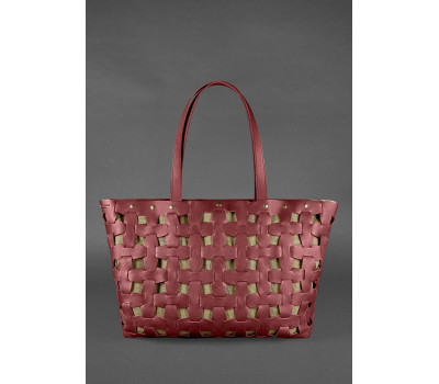 Шкіряна плетена жіноча сумка Пазл Xl бордова Krast - BN-BAG-34-vin BlankNote