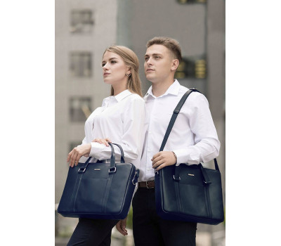 Шкіряна сумка для ноутбука і документів темно-синя - BN-BAG-37-navy-blue BlankNote