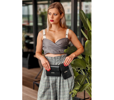 Набір жіночих чорних шкіряних сумок Mini поясна/кроссбоді - BN-BAG-38-g BlankNote