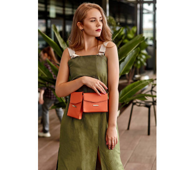 Набір жіночих коралових шкіряних сумок Mini поясна/кроссбоді - BN-BAG-38-living-coral BlankNote